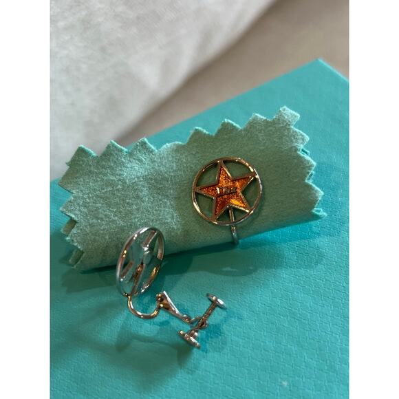 Christian DIOR Star Logo Silver Tone with Gold Tone Clip On Earrings Authentic - Picture 7 of 9